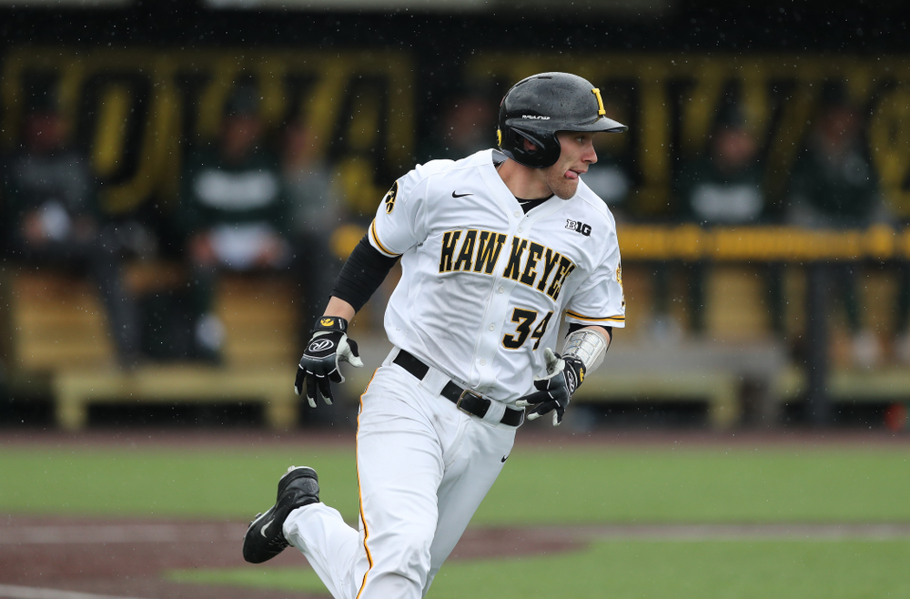 Iowa Hawkeyes catcher Austin Martin (34) against Michigan State Sunday, May 12, 2019 at Duane Banks Field. (Brian Ray/hawkeyesports.com)