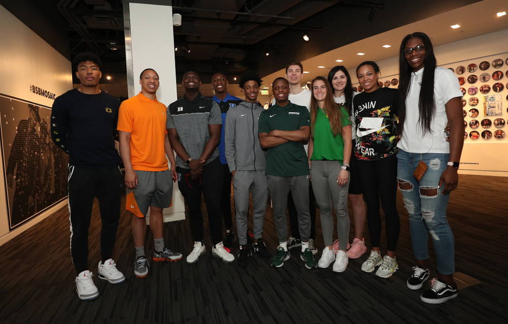 Iowa Hawkeyes forward Megan Gustafson (10) and the other honorees at the Grammy Museum before the ESPN College Basketball Awards show Friday, April 12, 2019 at The Novo at LA Live. (Brian Ray/hawkeyesports.com)