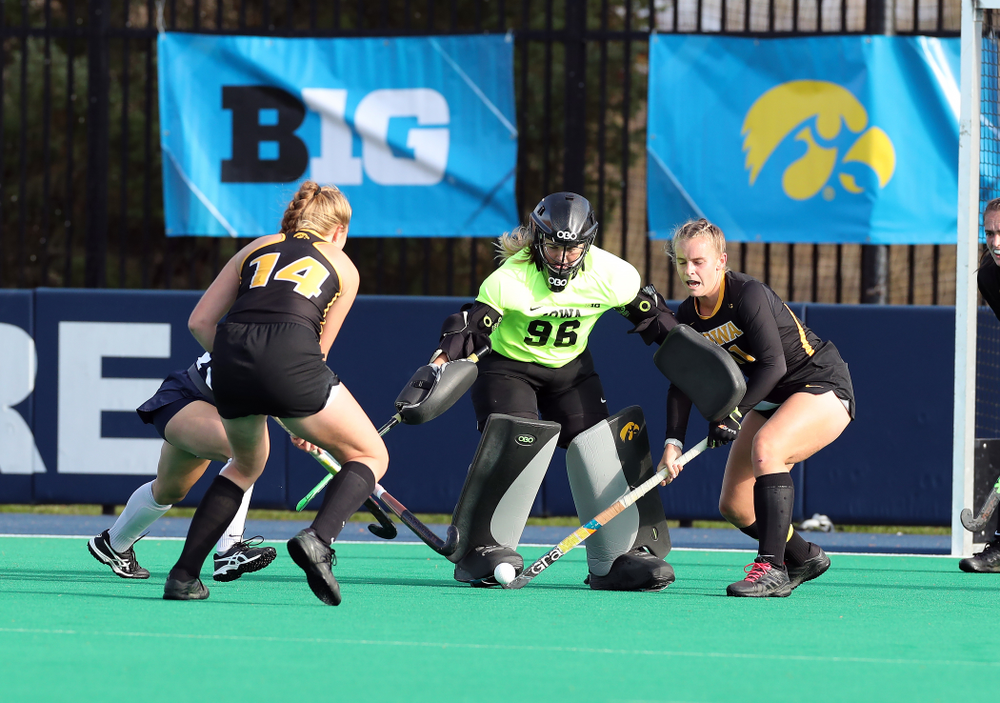 Iowa Hawkeyes goaltender Leslie Speight (96) against Penn State in the 2019 Big Ten Field Hockey Tournament Championship Game Sunday, November 10, 2019 in State College. (Brian Ray/hawkeyesports.com)