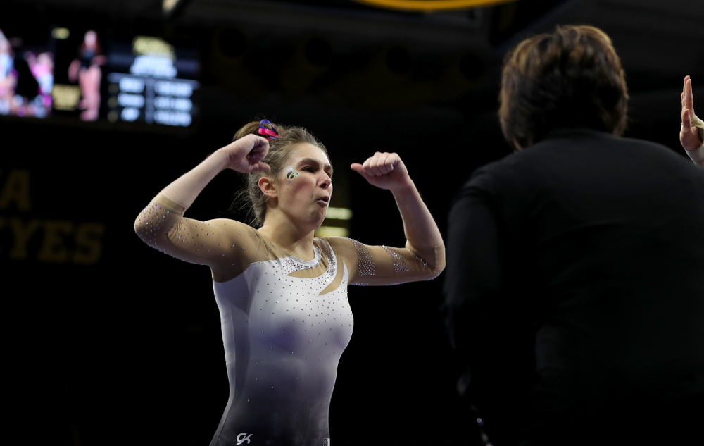 IowaÕs Bridget Killian competes on the beam against Ball State and Air Force Saturday, January 11, 2020 at Carver-Hawkeye Arena. (Brian Ray/hawkeyesports.com)