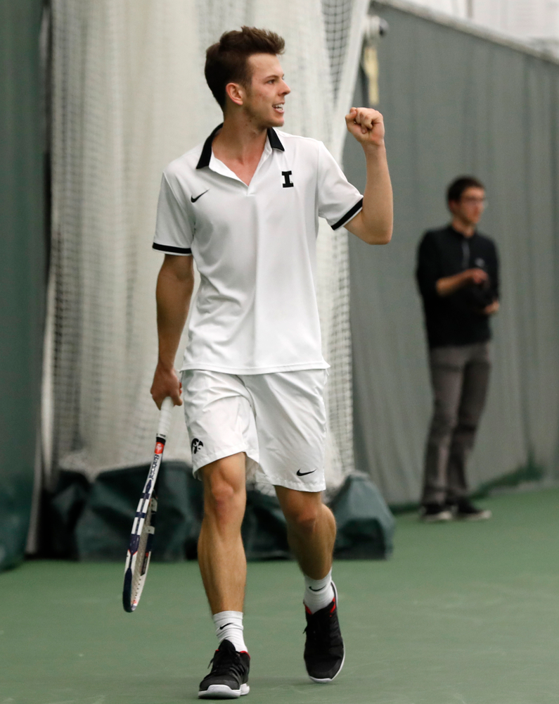 Piotr Smietana against Purdue Sunday, April 15, 2018 at the Hawkeye Tennis and Recreation Center. (Brian Ray/hawkeyesports.com)