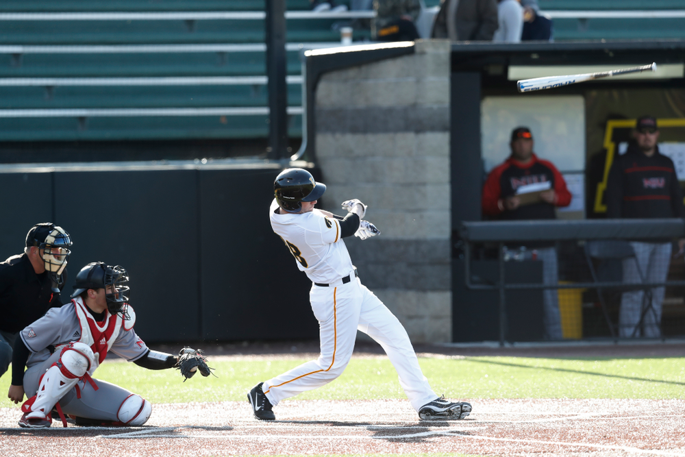 Iowa Hawkeyes infielder Chris Whelan (28) against Northern Illinois Tuesday, April 17, 2018 at Duane Banks Field. (Brian Ray/hawkeyesports.com)