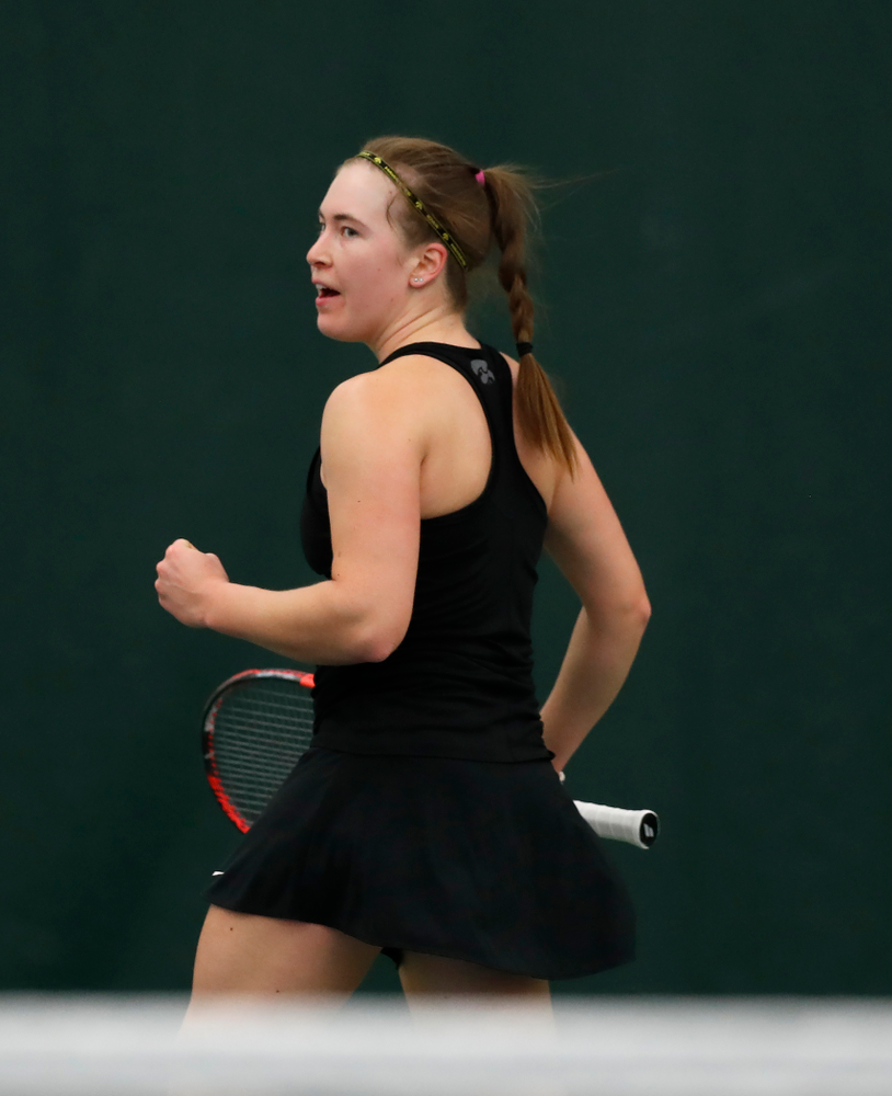 Anastasia Reimchen against Ohio State Sunday, March 25, 2018 at the Hawkeye Tennis and Recreation Center. (Brian Ray/hawkeyesports.com)