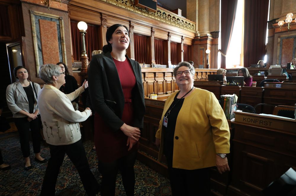 Iowa WomenÕs BasketballÕs Megan Gustafson is recognized with a resolution by the house and the senate at the Iowa State Capitol Wednesday, April 24, 2019 in Des Moines. (Brian Ray/hawkeyesports.com)