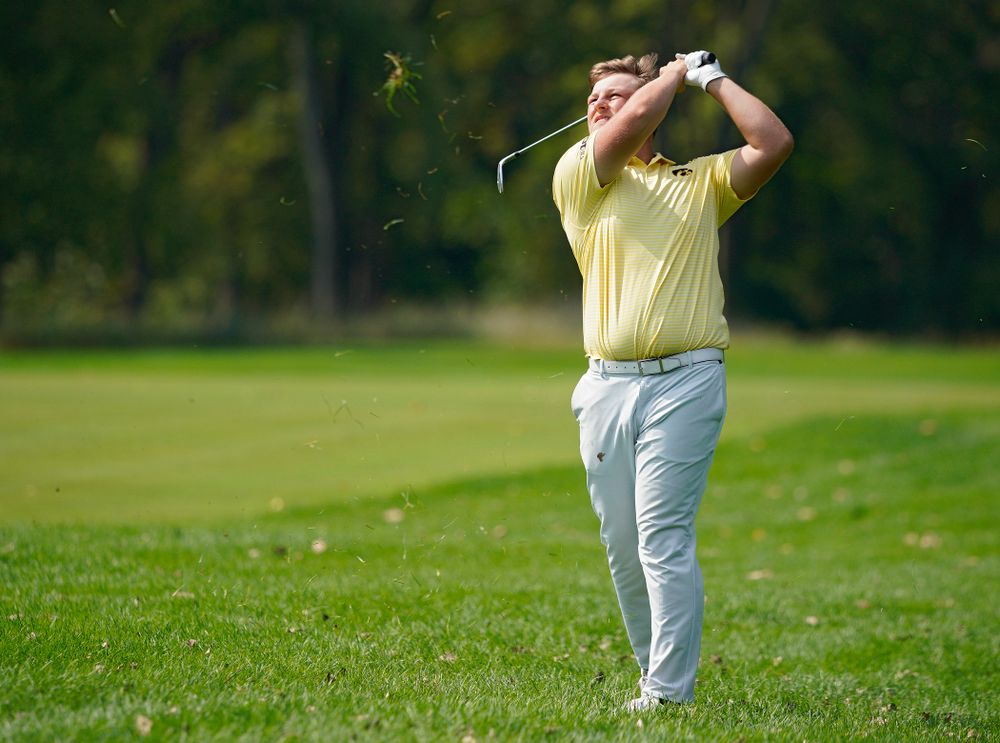 Iowa’s Alex Schaake drives a shot during the third day of the Golfweek Conference Challenge at the Cedar Rapids Country Club in Cedar Rapids on Tuesday, Sep 17, 2019. (Stephen Mally/hawkeyesports.com)