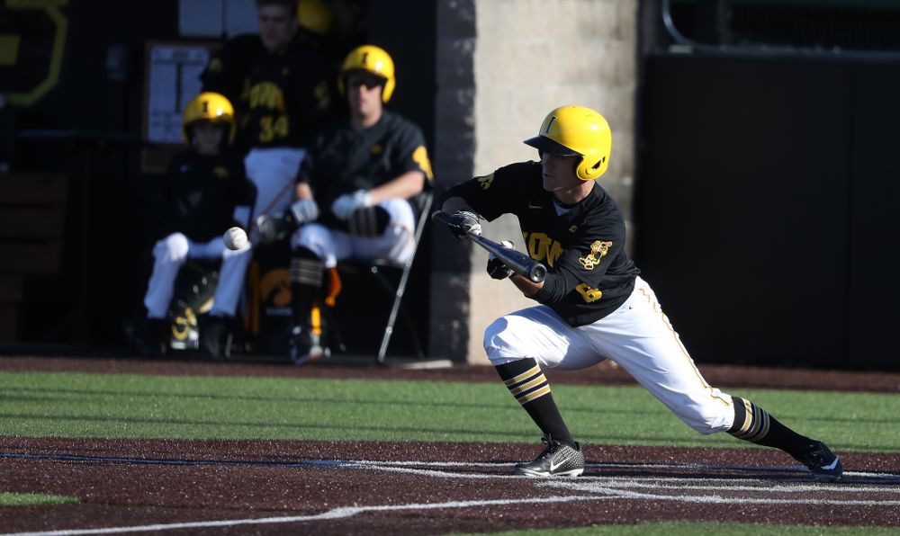 Iowa Hawkeyes outfielder Justin Jenkins (6) against the Bradley Braves Tuesday, March 26, 2019 at Duane Banks Field. (Brian Ray/hawkeyesports.com)