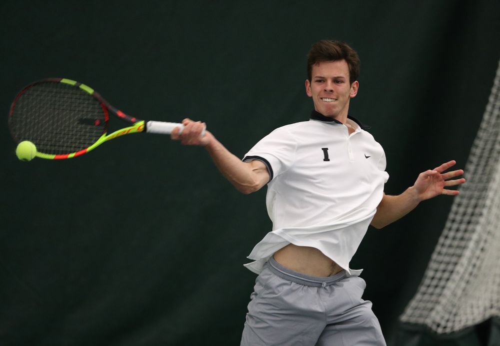Iowa's Piotr Smietana against Western Michigan Saturday, January 19, 2019 at the Hawkeye Tennis and Recreation Complex. (Brian Ray/hawkeyesports.com)