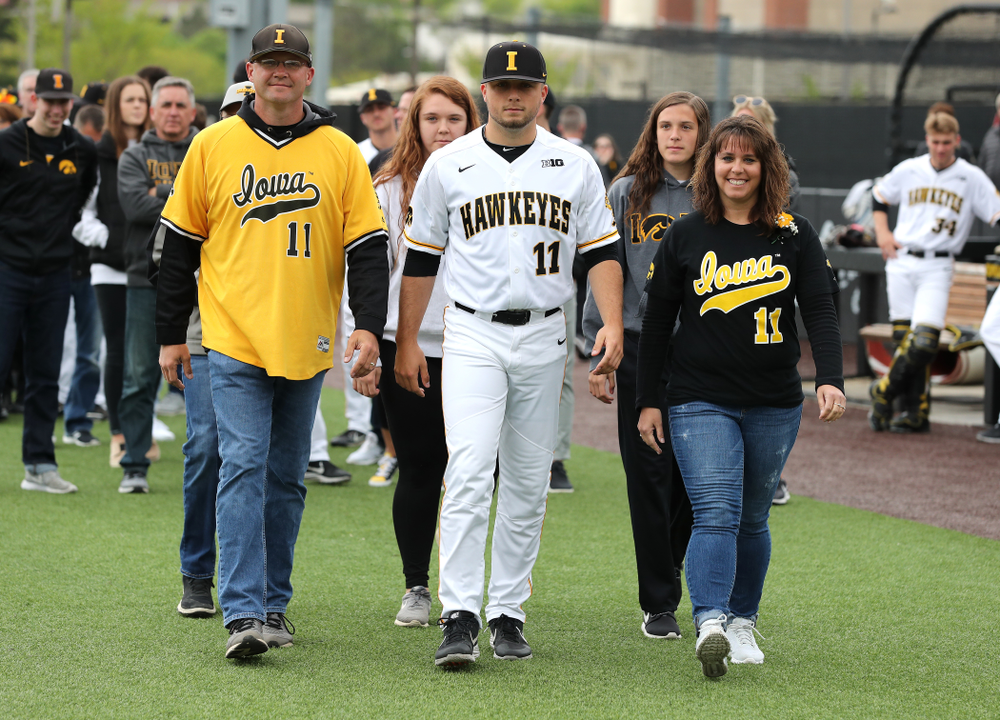 Iowa Hawkeyes Cole McDonald (11) during senior day festivities before their game against Michigan State Sunday, May 12, 2019 at Duane Banks Field. (Brian Ray/hawkeyesports.com)
