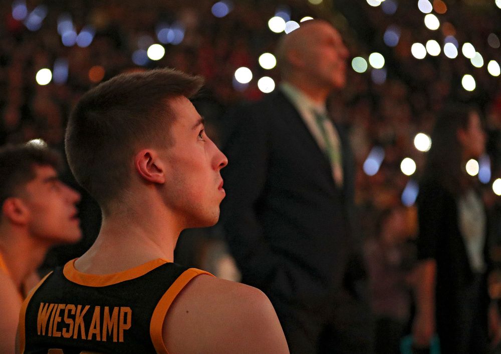 Iowa Hawkeyes guard Joe Wieskamp (10) waits to be introduced before their game at Carver-Hawkeye Arena in Iowa City on Monday, January 27, 2020. (Stephen Mally/hawkeyesports.com)