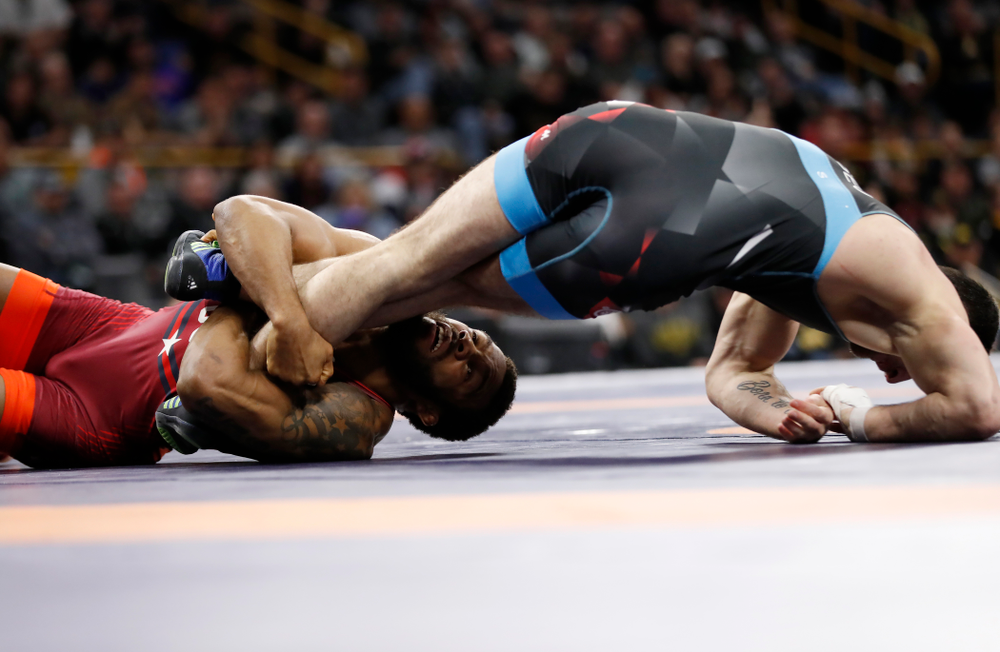 Jordan Burroughs during session three of the United World Wrestling Freestyle World Cup Sunday, April 8, 2018 at Caver-Hawkeye Arena. (Brian Ray/hawkeyesports.com)