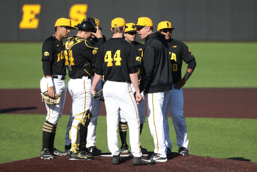 Iowa Hawkeyes pitching coach Tom Gorzelanny against the Bradley Braves Tuesday, March 26, 2019 at Duane Banks Field. (Brian Ray/hawkeyesports.com)