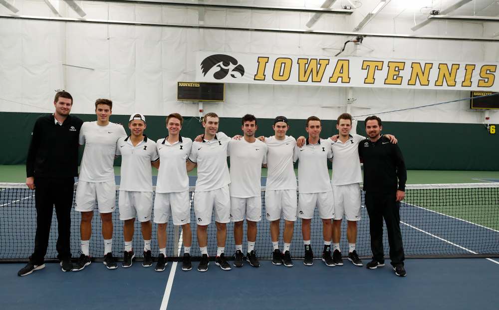 Jake Jacoby and Josh Silverstein during senior day activities following their match against Purdue Sunday, April 15, 2018 at the Hawkeye Ten