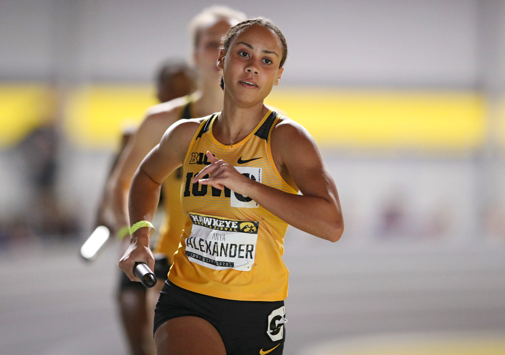 Iowa’s Anaya Alexander runs the women’s 1600 meter relay event during the Hawkeye Invitational at the Recreation Building in Iowa City on Saturday, January 11, 2020. (Stephen Mally/hawkeyesports.com)