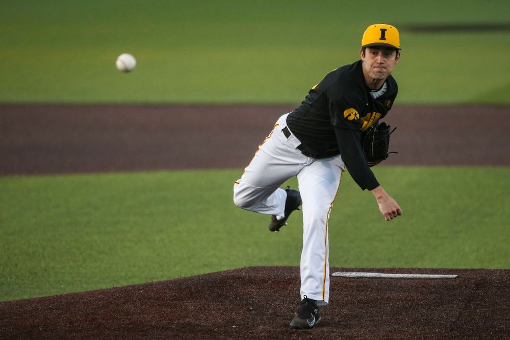Iowa pitcher Grant Leonard at the game vs. Bradley on Tuesday, March 26, 2019 at (place). (Lily Smith/hawkeyesports.com)
