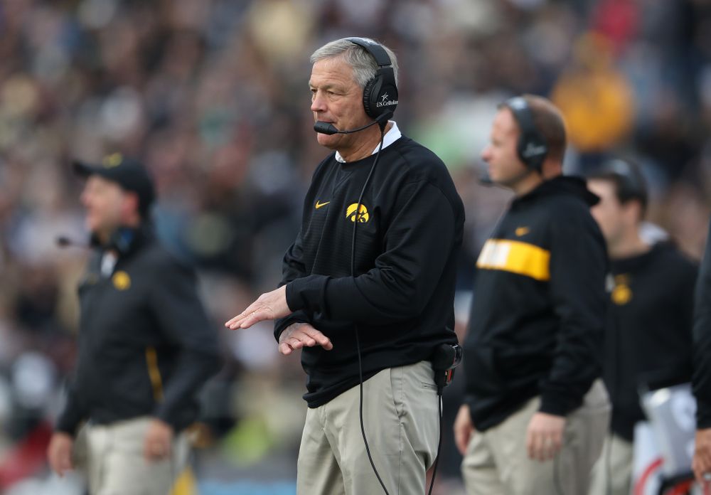 Iowa Hawkeyes head coach Kirk Ferentz against the Purdue Boilermakers Saturday, November 3, 2018 Ross Ade Stadium in West Lafayette, Ind. (Brian Ray/hawkeyesports.com)