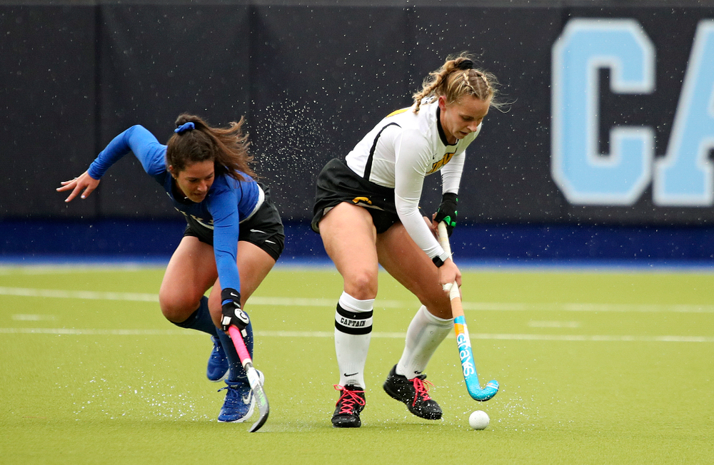 Iowa’s Katie Birch (11) spins away from a defender during the first quarter of their NCAA Tournament First Round match against Duke at Karen Shelton Stadium in Chapel Hill, N.C. on Friday, Nov 15, 2019. (Stephen Mally/hawkeyesports.com)