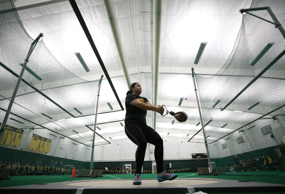 Iowa's Konstadina Spanoudakis competes in the weight throw Friday, January 11, 2019 at the Hawkeye Tennis and Recreation Center. (Brian Ray/hawkeyesports.com)