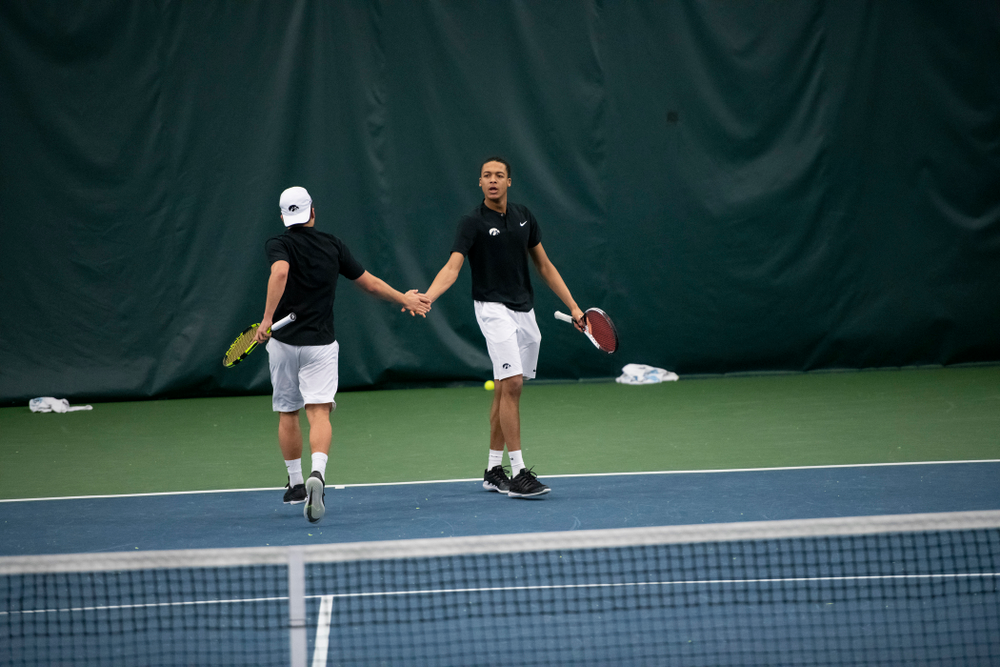 The Iowa men's tennis team competes against Cornell in The Rise Tennis Center in Ithaca, NY on Sunday, Feb. 24, 2019.