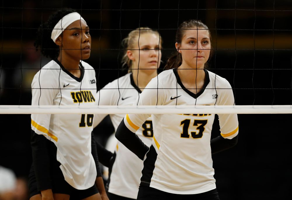 Iowa Hawkeyes middle blocker Sarah Wing (13) against Eastern Illinois Sunday, September 9, 2018 at Carver-Hawkeye Arena. (Brian Ray/hawkeyesports.com)