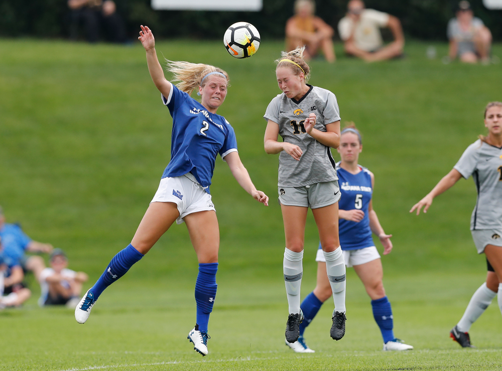 Iowa Hawkeyes Natalie Winters (10) against Indiana State Sunday, August 26, 2018 at the Iowa Soccer Complex. (Brian Ray/hawkeyesports.com)