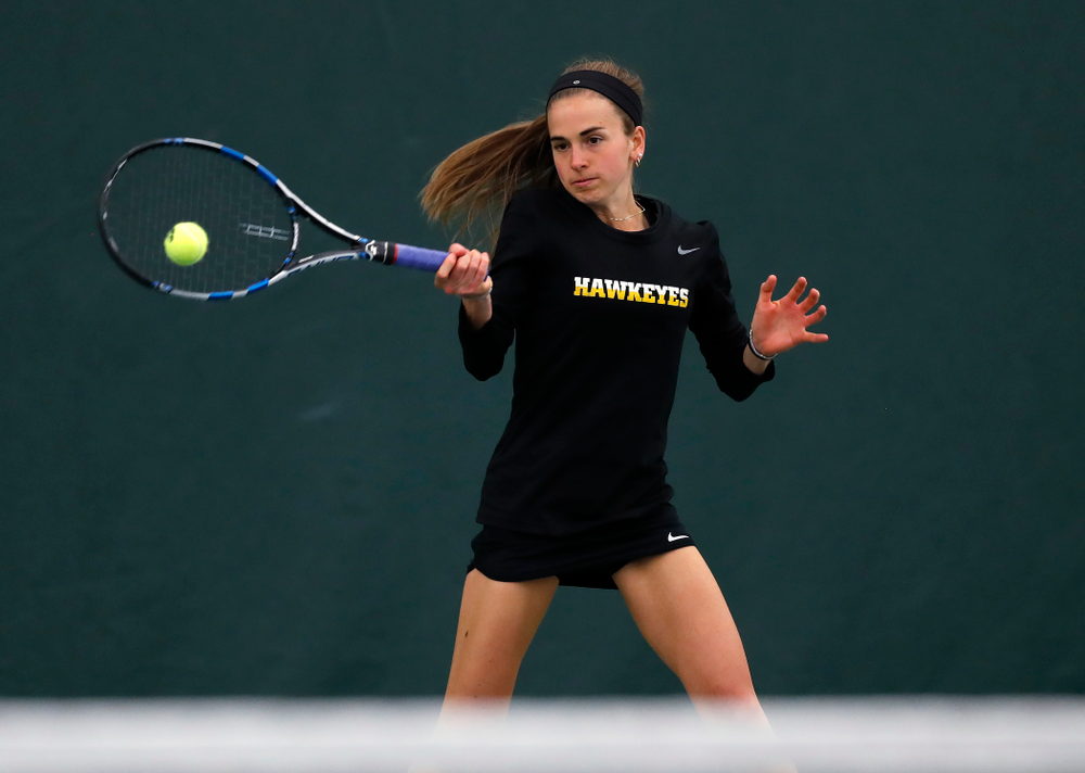 Adrienne Jensen against Ohio State Sunday, March 25, 2018 at the Hawkeye Tennis and Recreation Center. (Brian Ray/hawkeyesports.com)