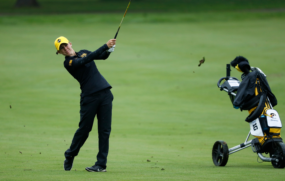 Iowa's Brett Permann hits an approach shot during the final round of the Diane Thomason Invitational at Finkbine Golf Course on September 30, 2018. (Tork Mason/hawkeyesports.com)