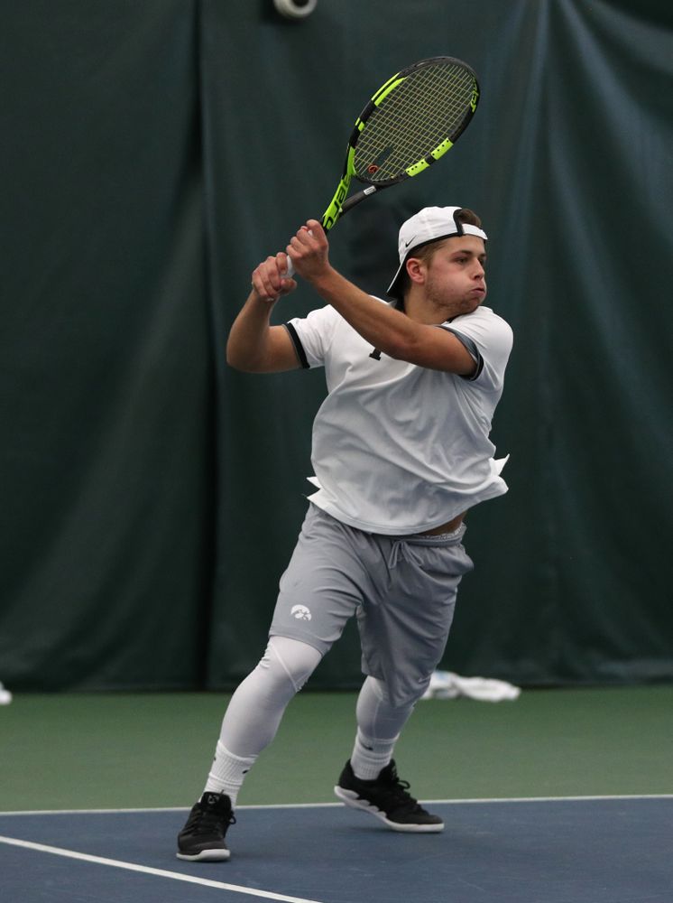 Iowa's Will Davies against Western Michigan Saturday, January 19, 2019 at the Hawkeye Tennis and Recreation Complex. (Brian Ray/hawkeyesports.com)