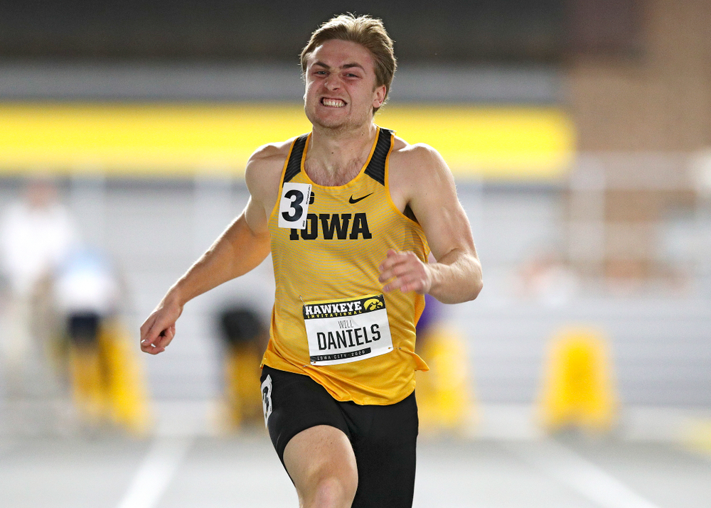 Iowa’s Will Daniels runs in the men’s 60 meter dash prelim event during the Hawkeye Invitational at the Recreation Building in Iowa City on Saturday, January 11, 2020. (Stephen Mally/hawkeyesports.com)