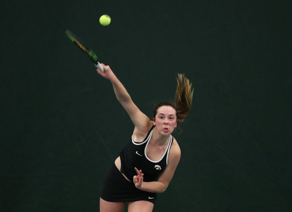 Iowa's Samantha Mannix against the Penn State Nittany Lions Sunday, February 24, 2019 at the Hawkeye Tennis and Recreation Complex. (Brian Ray/hawkeyesports.com)