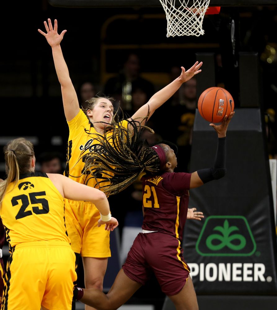 Iowa Hawkeyes guard Kathleen Doyle (22) against the Minnesota Golden Gophers Thursday, February 27, 2020 at Carver-Hawkeye Arena. (Brian Ray/hawkeyesports.com)