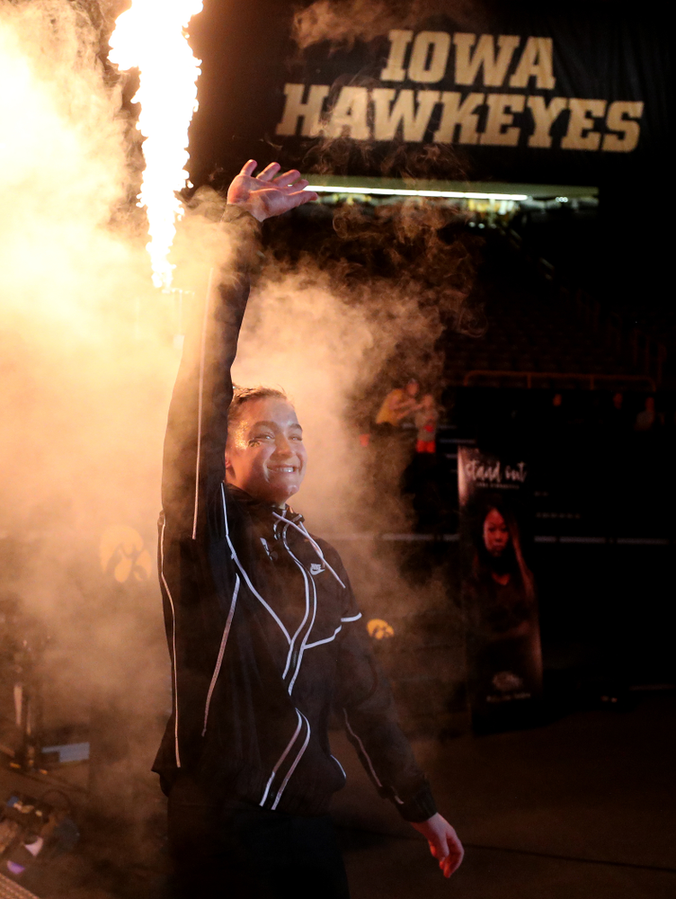 Iowa's Mackenzie Vance is introduced before their meet against Southeast Missouri State Friday, January 11, 2019 at Carver-Hawkeye Arena. (Brian Ray/hawkeyesports.com)