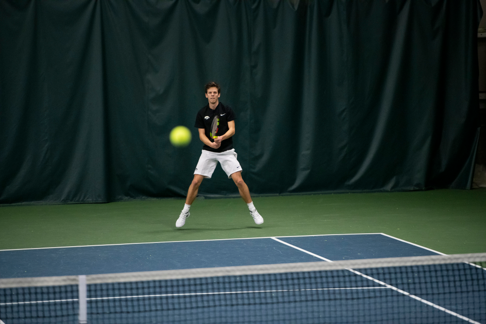 The Iowa men's tennis team competes against Cornell in The Rise Tennis Center in Ithaca, NY on Sunday, Feb. 24, 2019.