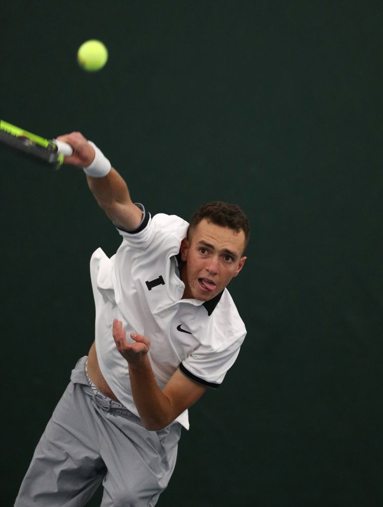 Iowa's Kareem Allaf against Western Michigan Saturday, January 19, 2019 at the Hawkeye Tennis and Recreation Complex. (Brian Ray/hawkeyesports.com)