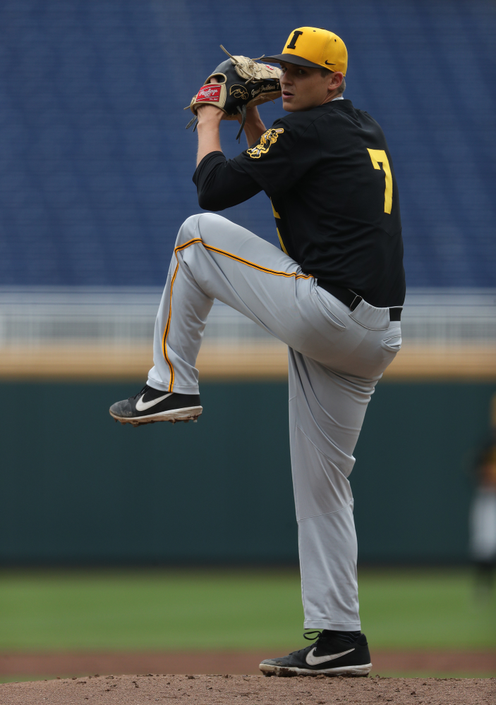 Iowa Hawkeyes Grant Judkins (7) against the Nebraska Cornhuskers in the first round of the Big Ten Baseball Tournament Friday, May 24, 2019 at TD Ameritrade Park in Omaha, Neb. (Brian Ray/hawkeyesports.com)