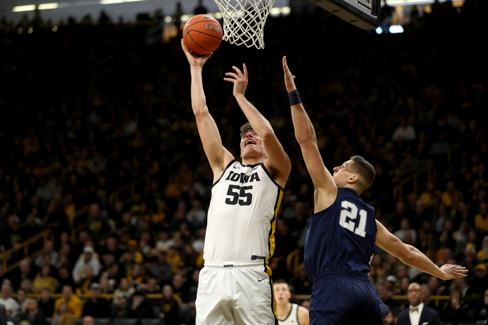 Iowa Hawkeyes forward Luka Garza (55) against Penn State Saturday, February 29, 2020 at Carver-Hawkeye Arena. (Brian Ray/hawkeyesports.com)