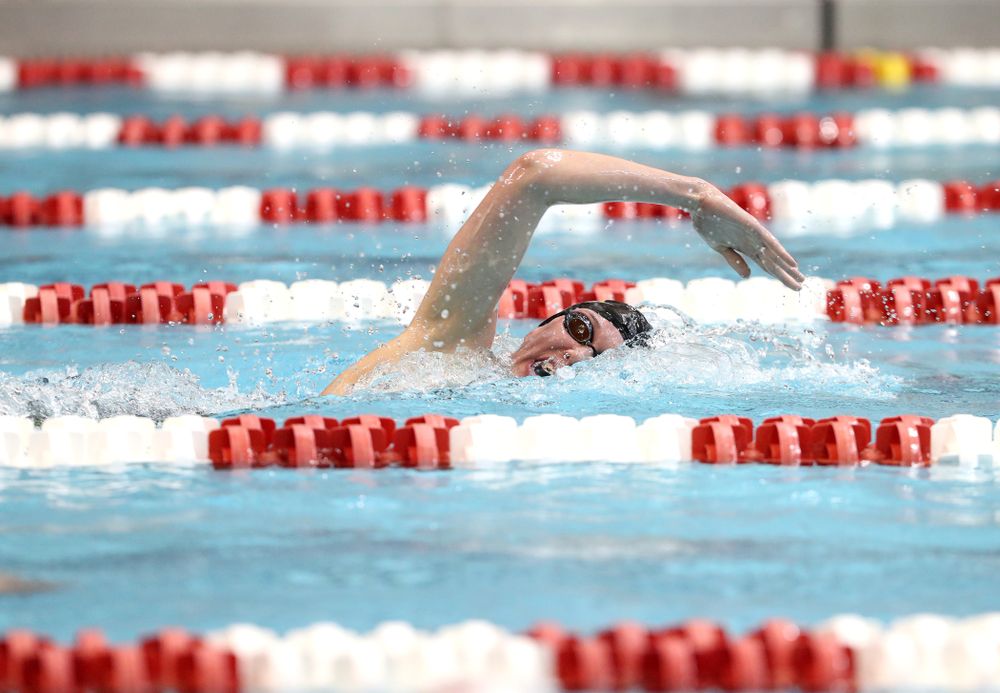 Iowa's Allyssa Fluit swims the 500-yard freestyle during the 2019 Women's Big Ten Swimming and Diving meet Thursday, February 21, 2019 in Bloomington, Indiana. (Brian Ray/hawkeyesports.com)