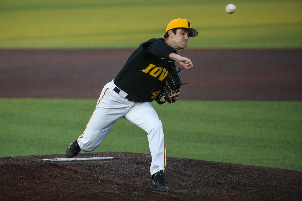 Iowa pitcher Grant Leonard at the game vs. Bradley on Tuesday, March 26, 2019 at (place). (Lily Smith/hawkeyesports.com)