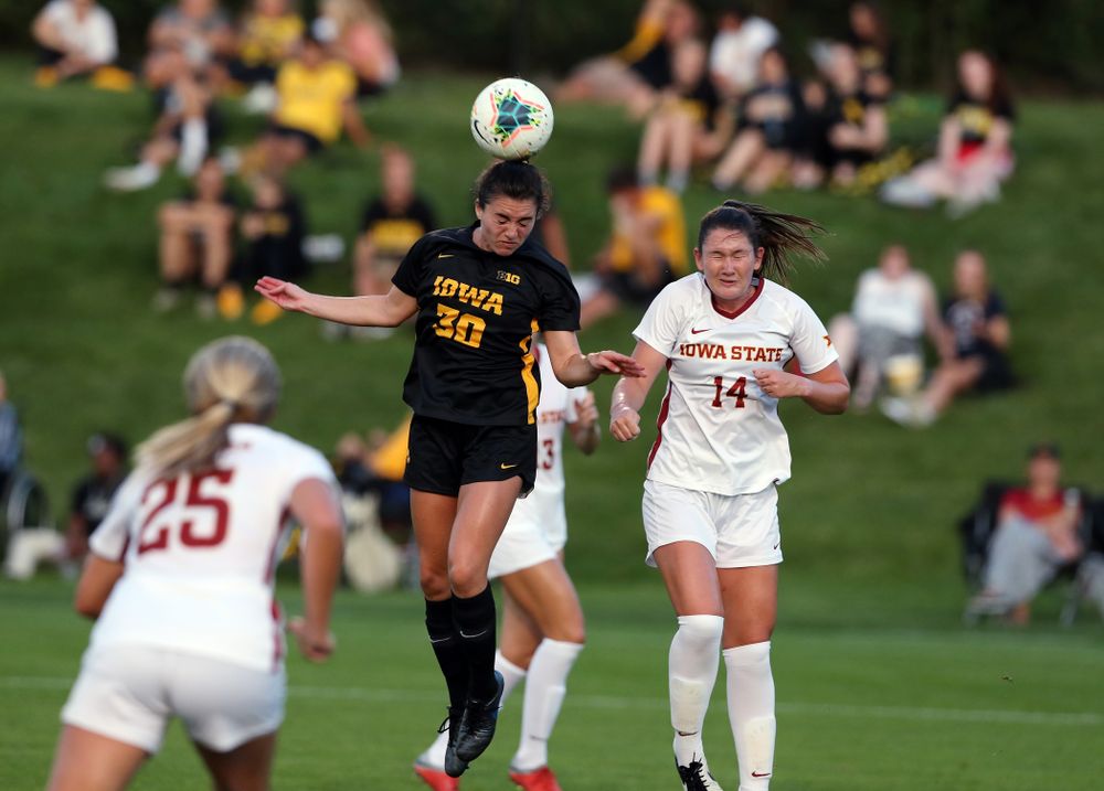 Iowa Hawkeyes forward Devin Burns (30) during a 2-1 victory over the Iowa State Cyclones Thursday, August 29, 2019 in the Iowa Corn Cy-Hawk series at the Iowa Soccer Complex. (Brian Ray/hawkeyesports.com)