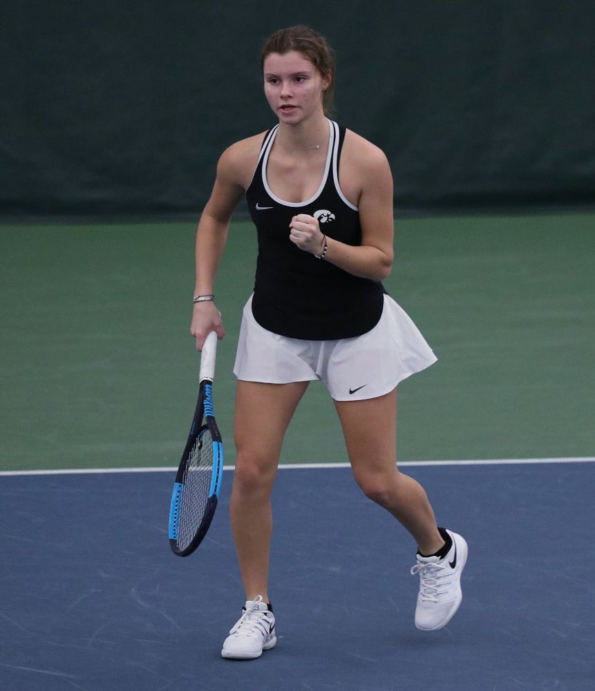 Iowa's Cloe Ruette during a doubles match against North Texas Sunday, January 20, 2019 at the Hawkeye Tennis and Recreation Center. (Brian Ray/hawkeyesports.com)