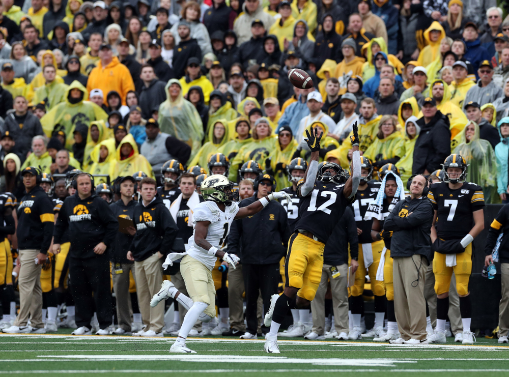 Iowa Hawkeyes wide receiver Brandon Smith (12) against the Purdue Boilermakers Saturday, October 19, 2019 at Kinnick Stadium. (Brian Ray/hawkeyesports.com)