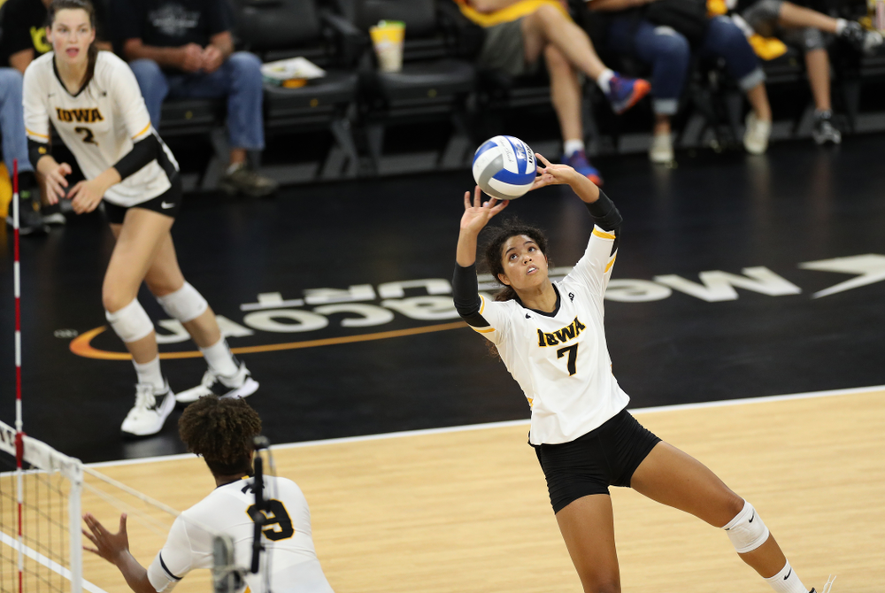 Iowa Hawkeyes outside hitter Griere Hughes (10) against the Minnesota Golden Gophers Wednesday, October 2, 2019 at Carver-Hawkeye Arena. (Brian Ray/hawkeyesports.com)