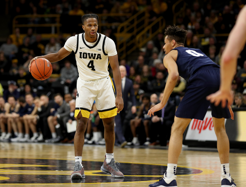 Iowa Hawkeyes guard Bakari Evelyn (4) against Penn State Saturday, February 29, 2020 at Carver-Hawkeye Arena. (Brian Ray/hawkeyesports.com)