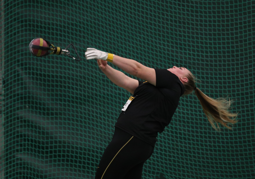 Iowa's Erika Hammond competes in the weight throw Friday, January 11, 2019 at the Hawkeye Tennis and Recreation Center. (Brian Ray/hawkeyesports.com)