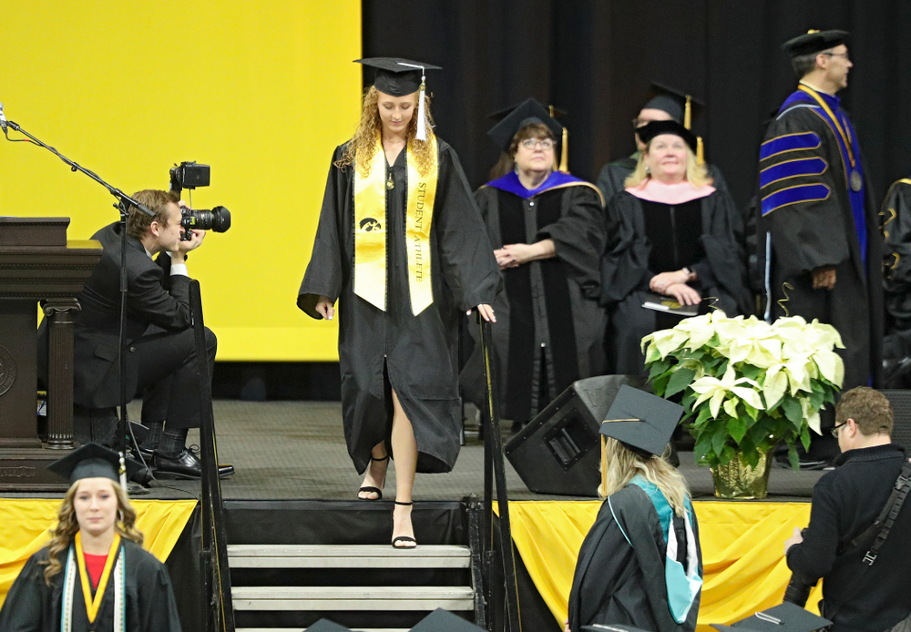 Iowa Track and Field’s Kylie Morken during the College of Liberal Arts and Sciences and University College Fall 2019 Commencement ceremony at Carver-Hawkeye Arena in Iowa City on Saturday, December 21, 2019. (Stephen Mally/hawkeyesports.com)