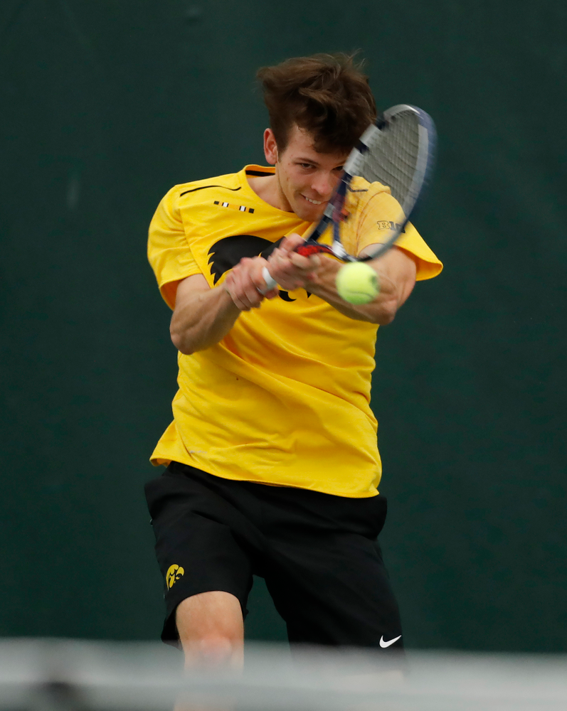 Piotr Smietana against the Illinois Fighting Illini Saturday, March 31, 2018 at Hawkeye Tennis and Recreation Center. (Brian Ray/hawkeyesports.com)
