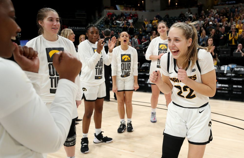 Iowa Hawkeyes guard Kathleen Doyle (22) against Ohio State in the quarterfinals of the Big Ten Basketball Tournament Friday, March 6, 2020 at Bankers Life Fieldhouse in Indianapolis. (Brian Ray/hawkeyesports.com)
