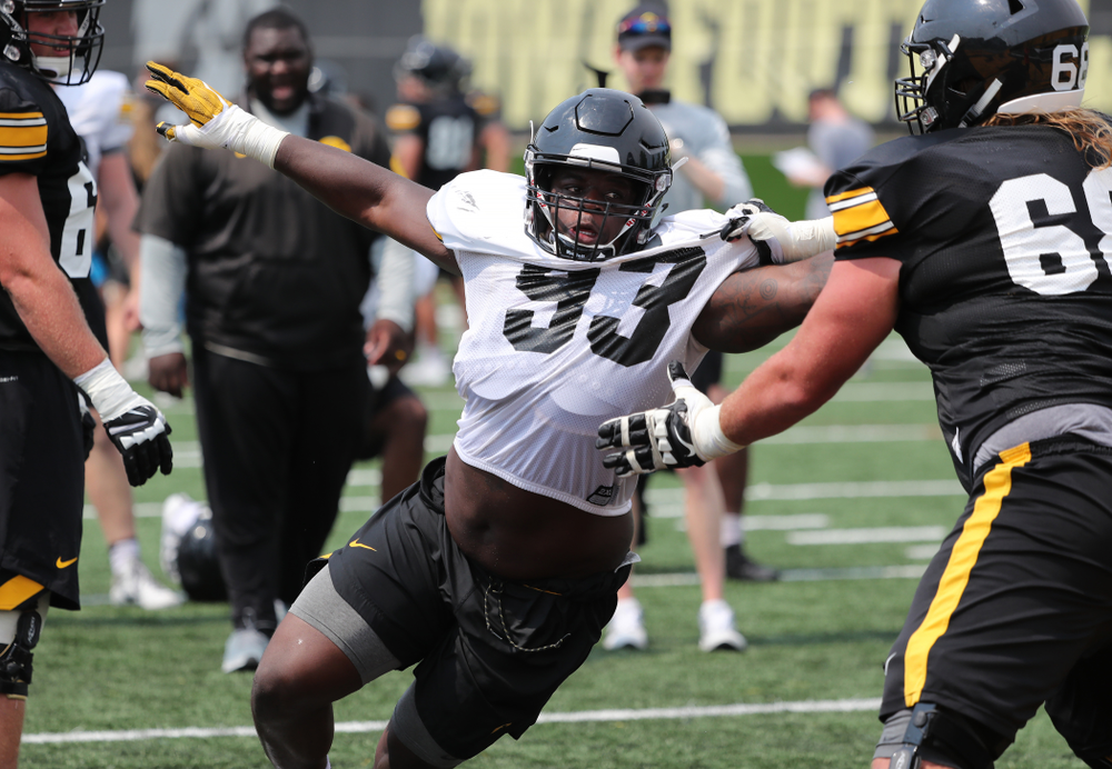 Iowa Hawkeyes defensive end Brandon Simon (93) during the third practice of fall camp Sunday, August 5, 2018 at the Kenyon Football Practice Facility. (Brian Ray/hawkeyesports.com)