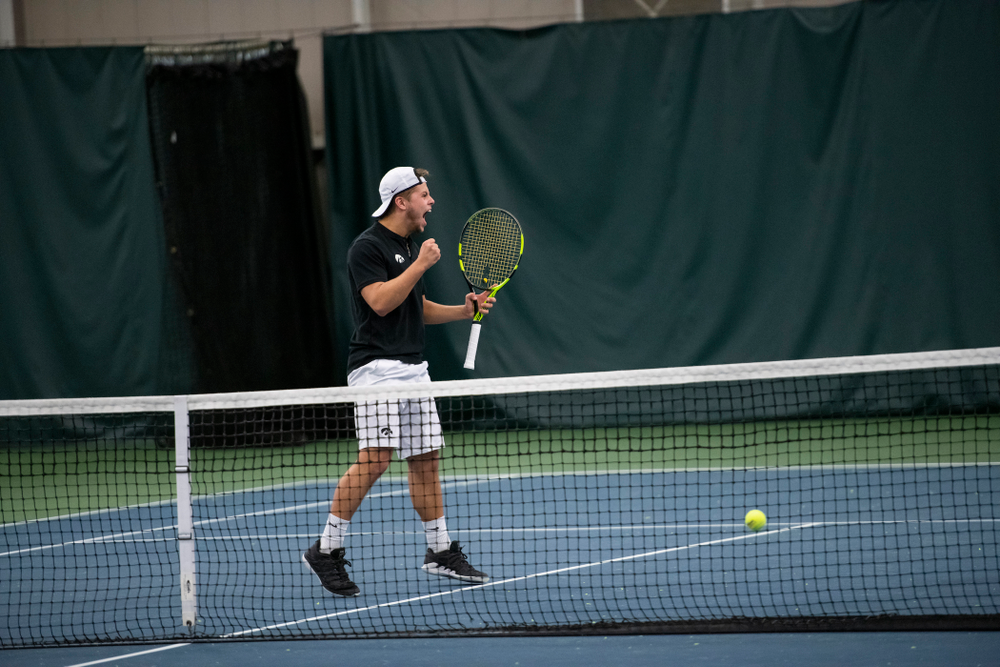 The Iowa men's tennis team competes against Cornell in The Rise Tennis Center in Ithaca, NY on Sunday, Feb. 24, 2019.