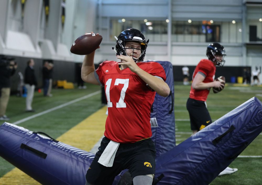 Iowa Hawkeyes quarterback Ryan Schmidt (17) during preparation for the 2019 Outback Bowl Monday, December 17, 2018 at the Hansen Football Performance Center. (Brian Ray/hawkeyesports.com)