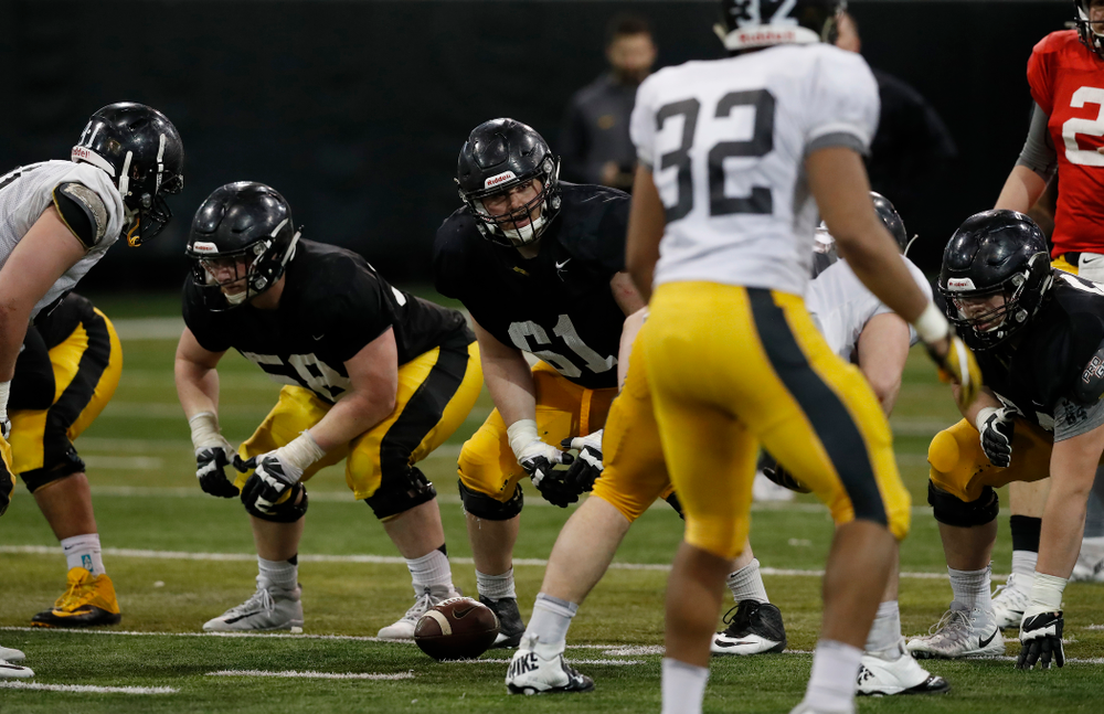 Iowa Hawkeyes offensive lineman Cole Banwart (61) during spring practice No. 13 Wednesday, April 18, 2018 at the Hansen Football Performance Center. (Brian Ray/hawkeyesports.com)